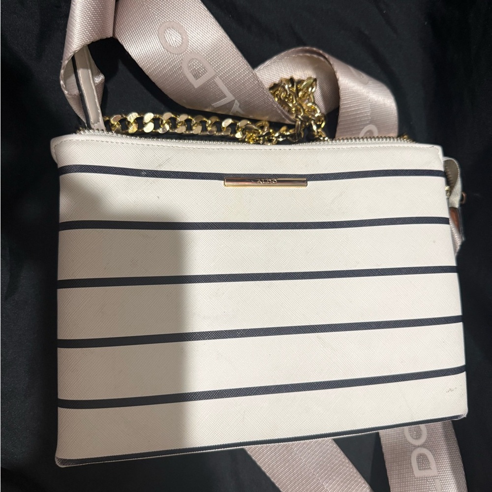 Aldo Black and White Striped Crossbody Bag